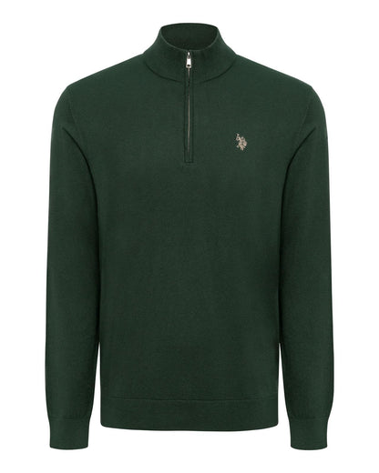 USPA Men's Knitted Cotton Rick Funnel 1/4 Zip Pine Needle